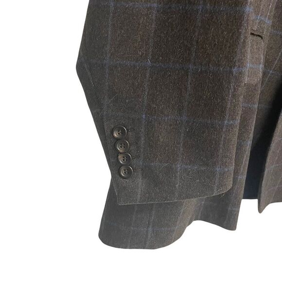 CAMBRIDGE Cashmere Button Front Blazer Jacket Sport Coat Brown Blue 48R - Picture 4 of 11
